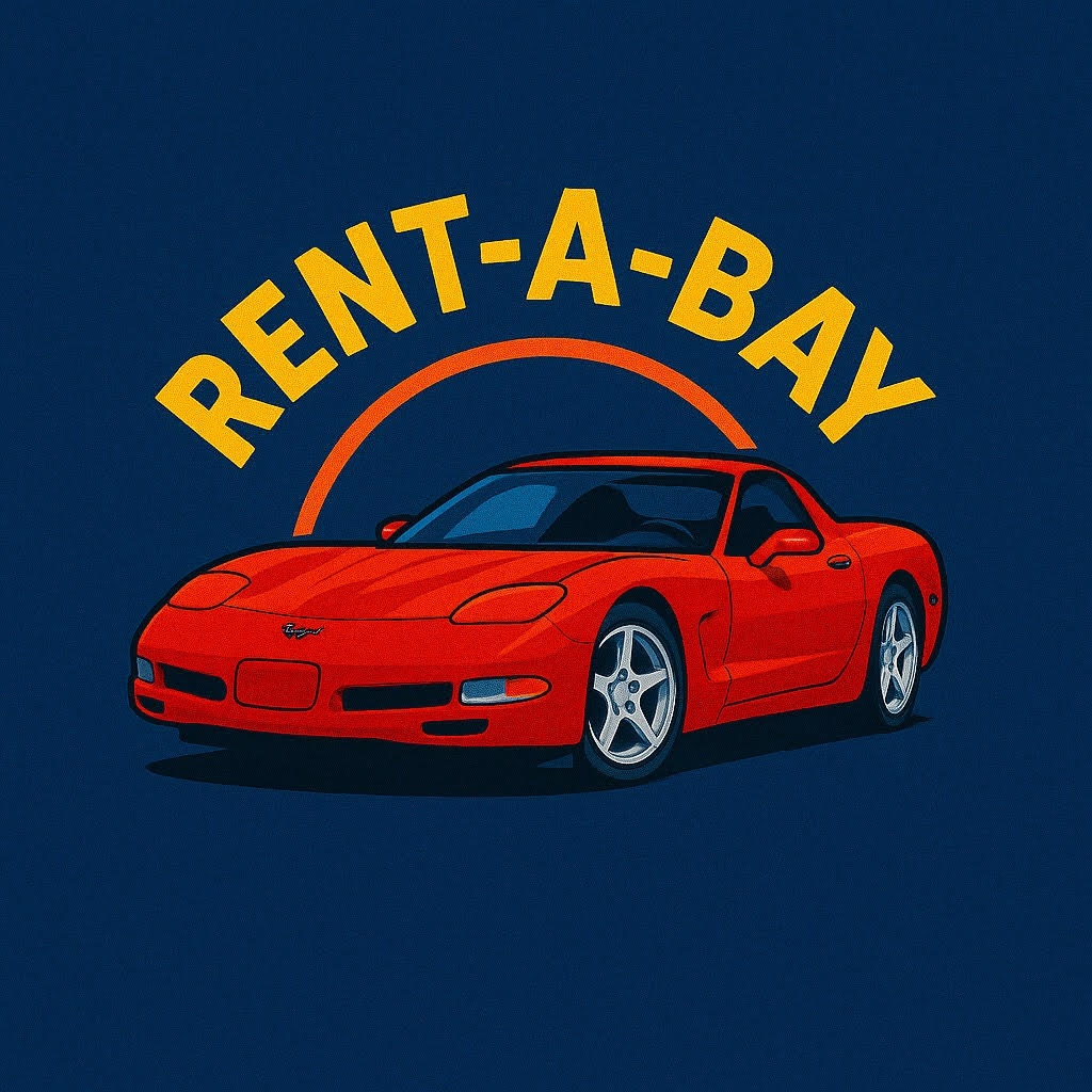 Rent-A-Bay logo — red Corvette with bold lettering